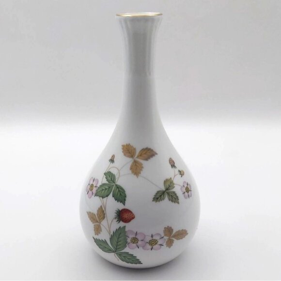Wedgwood Wild Strawberry Bone China Bud Vase Porcelain Gold Trim England - Picture 1 of 7